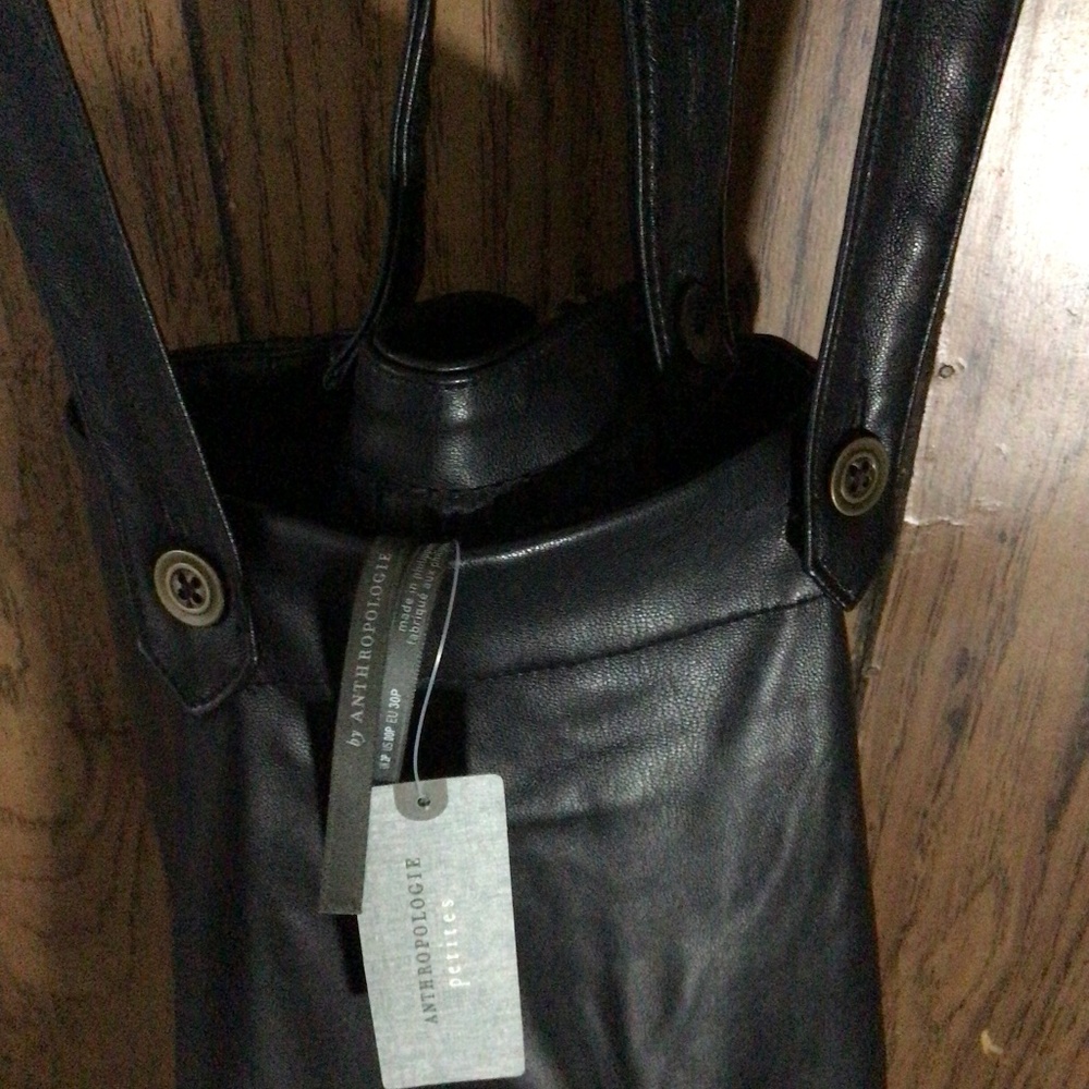 Anthropologie Faux Leather Pinafore Black Skirt - Picture 4 of 6